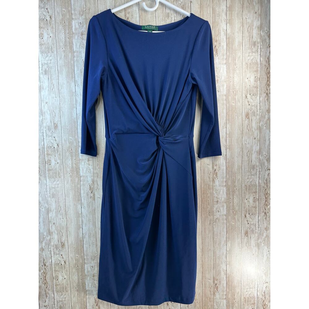 Lauren Ralph Lauren Ruched Dress Womens 10 Long‎ Sleeve Twist Front Slim Fit